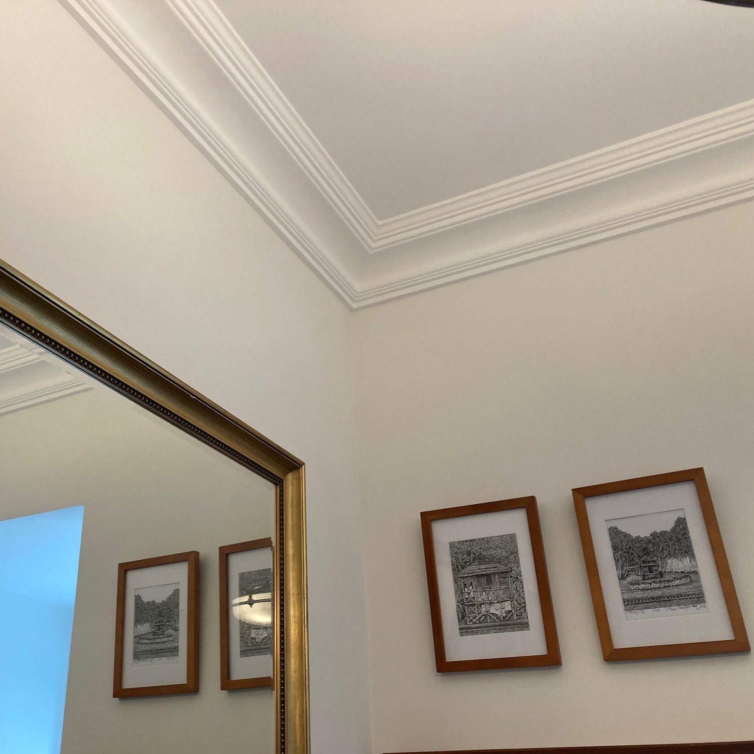 Corner joint of plaster coving shown