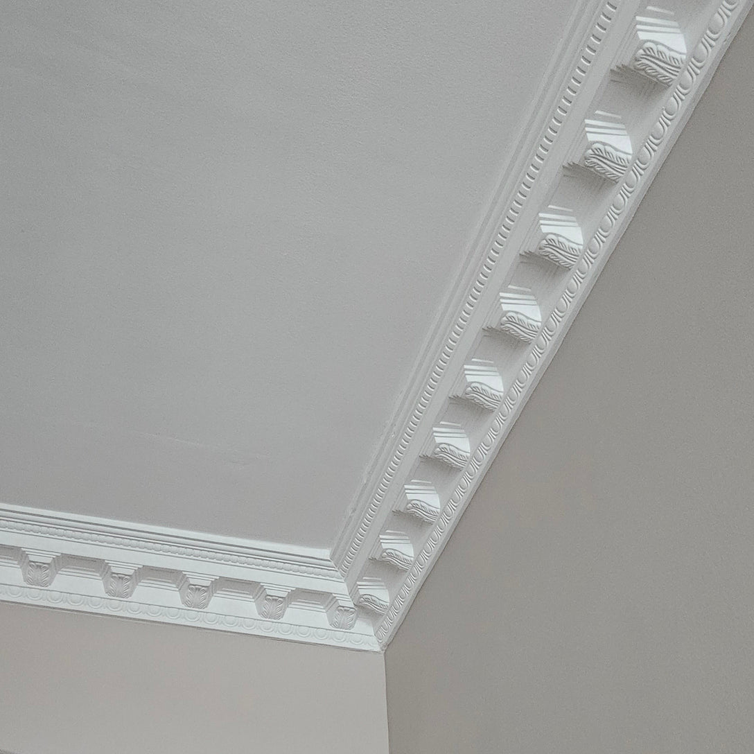 corner joint of dentil plaster cornice