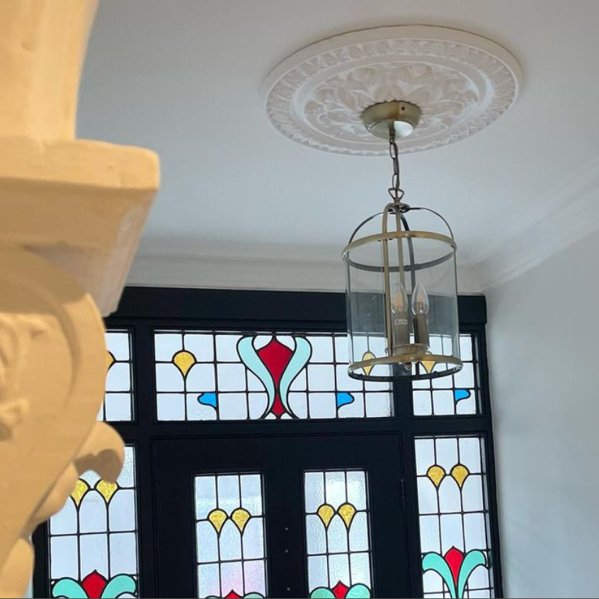 ornate plaster ceiling rose in entrance hall