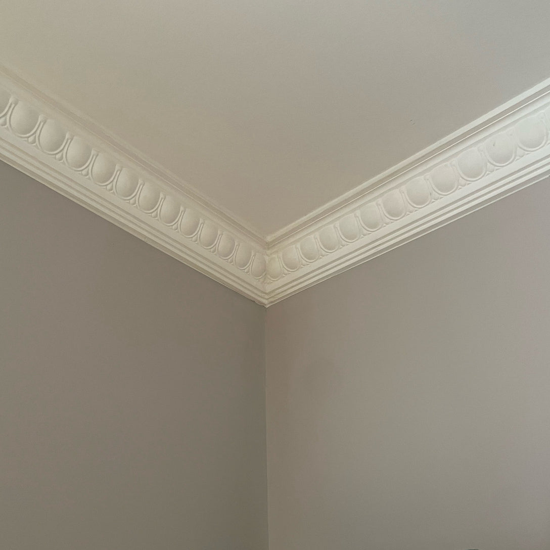 corner aspect of classic egg and dart plaster coving