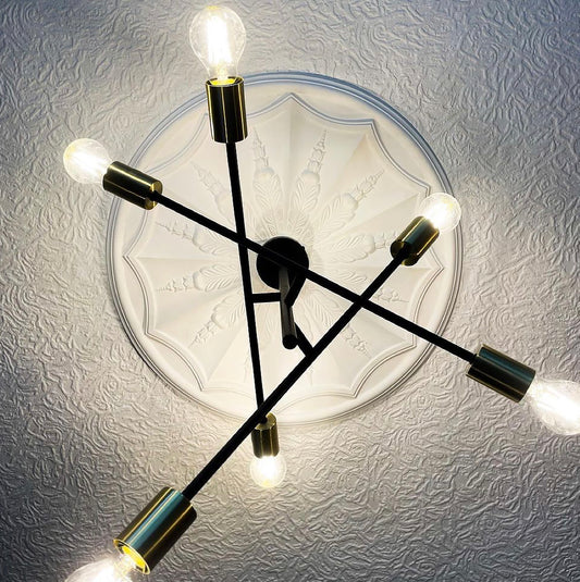 Adams Style Plaster Ceiling Rose shown with a chandelier