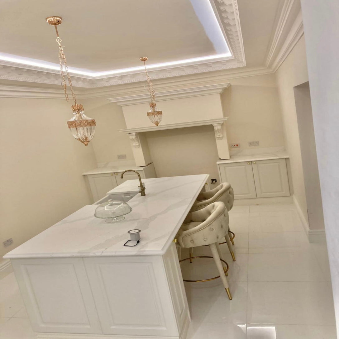 victorian Plaster Coving in kitchen with LED lights 175mm