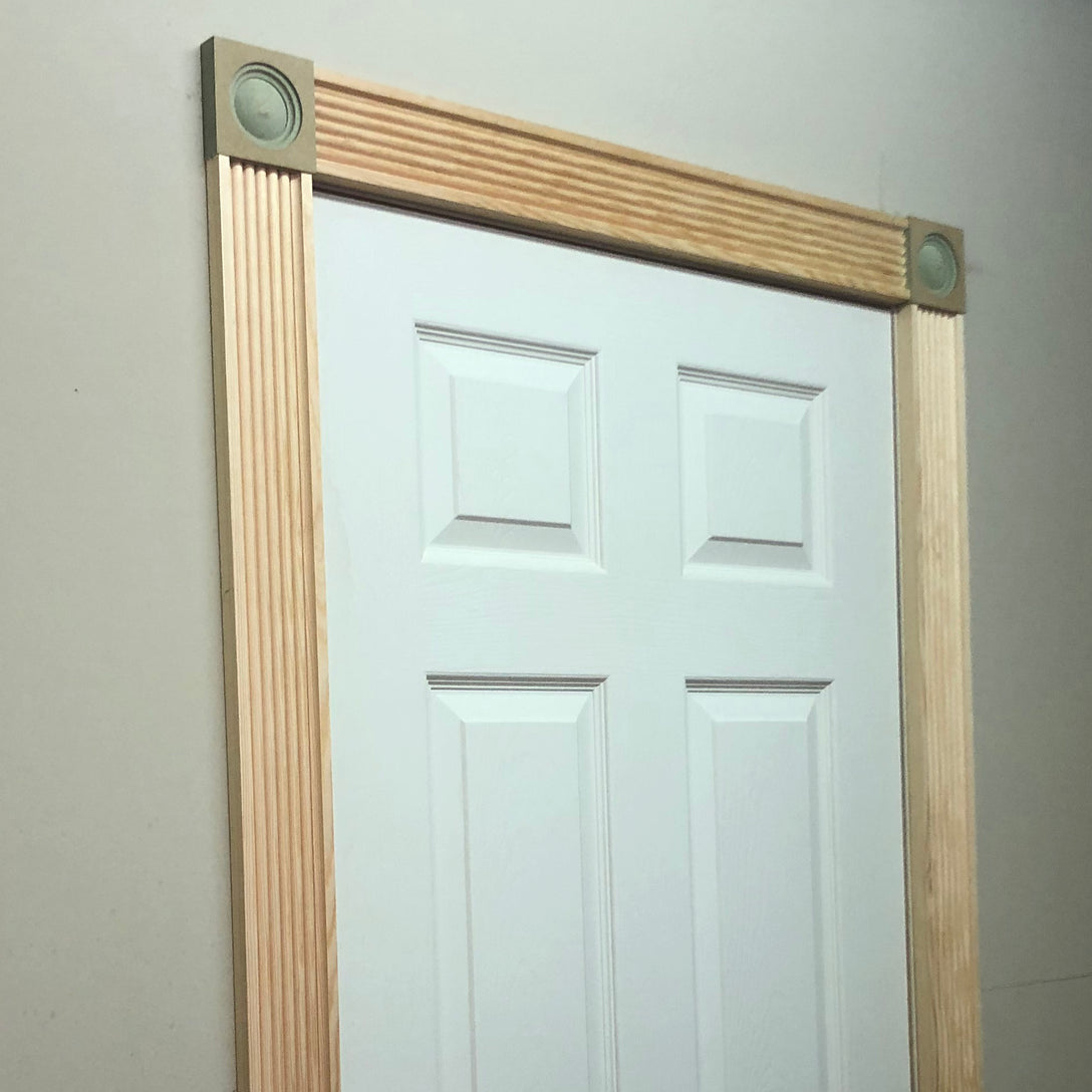 example of Victorian Timber Corner Block fitted around a door 95mm x 95mm x20mm