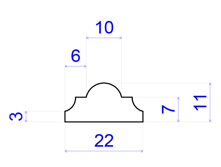 technical image showing Victorian Timber Panel Mould measurements 22mm x 11mm 