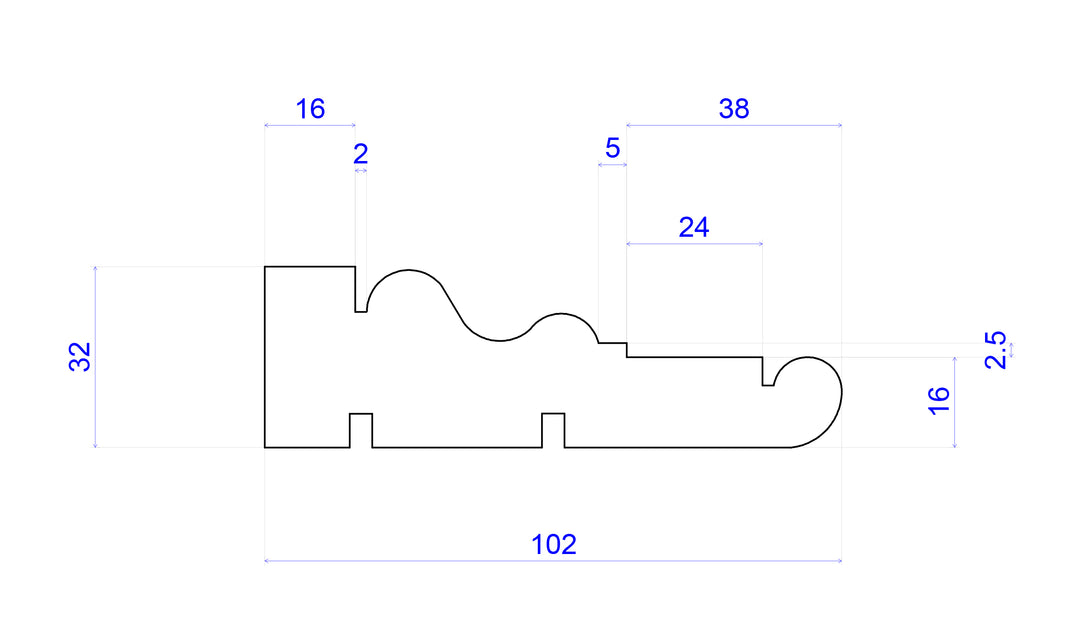 technical image showing measurements of victorian timber architrave