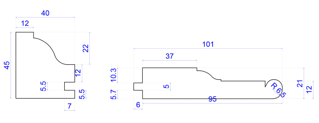 technical image showing Large Victorian Architrave measurements 135mm x 45mm