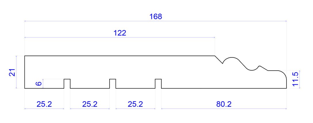 technical photo showing measurements of victorian timber skirting board