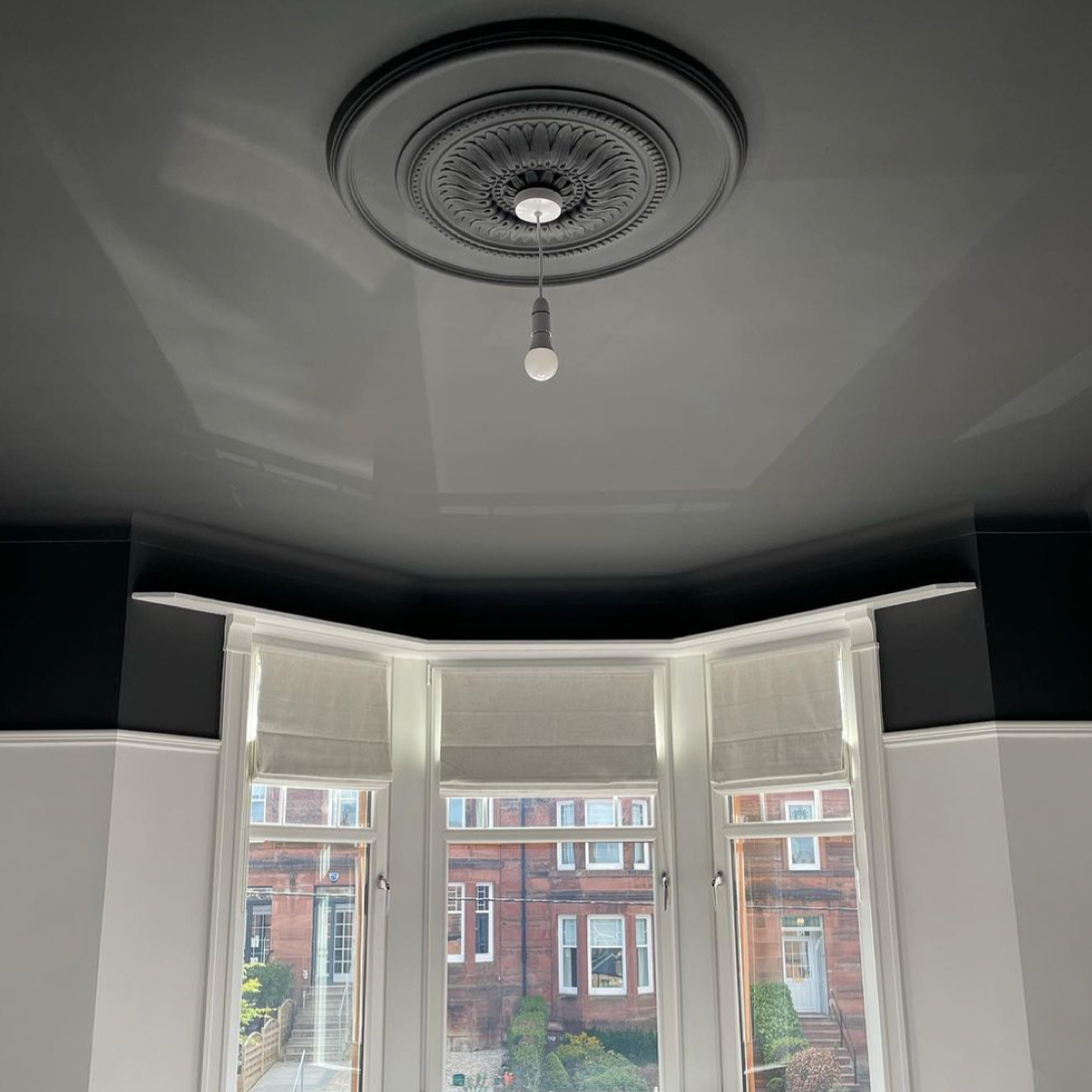 Large Sunflower Ceiling Rose against black detailing