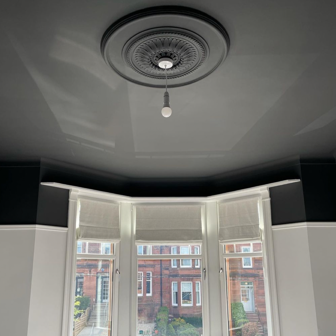 Large Sunflower Ceiling Rose against black detailing