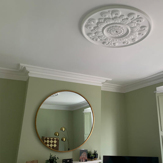 Large Floral Plaster Ceiling Rose in furnished living room