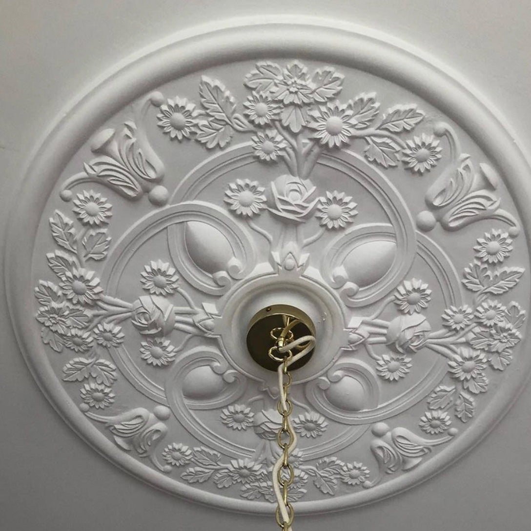Victorian Gothic Plaster Ceiling Rose in natural light
