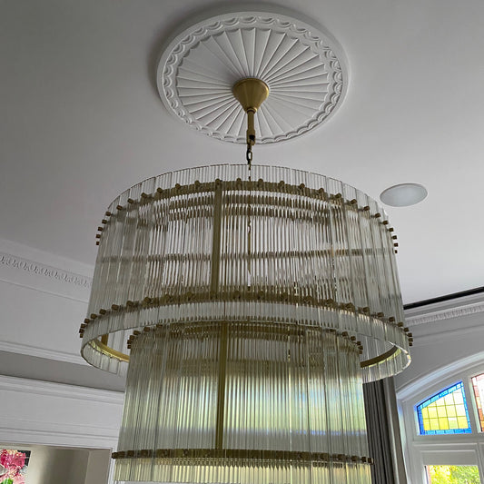 example of adams sunburst plaster ceiling rose with chandelier