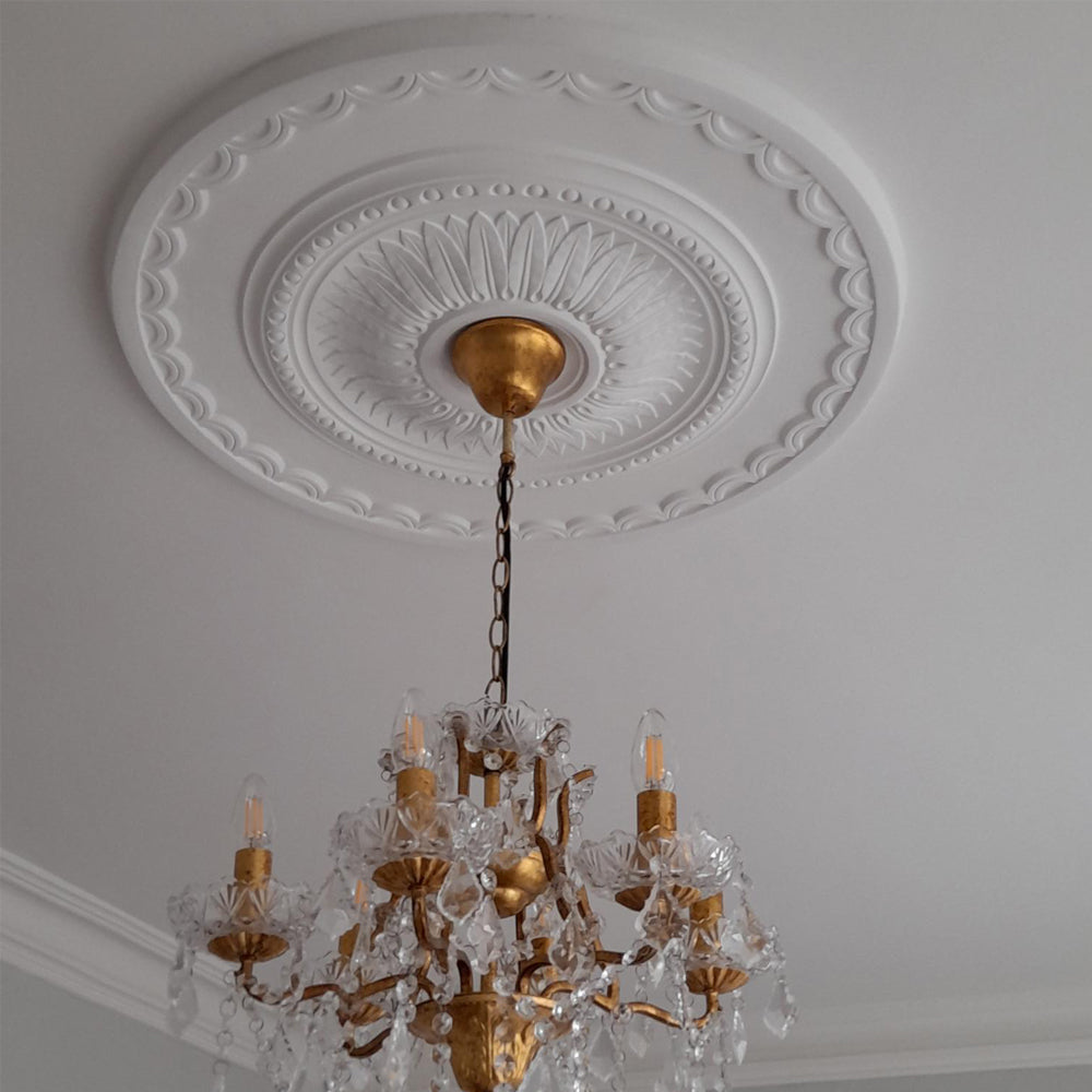 victorian sunflower plaster ceiling rose fitted in bright home
