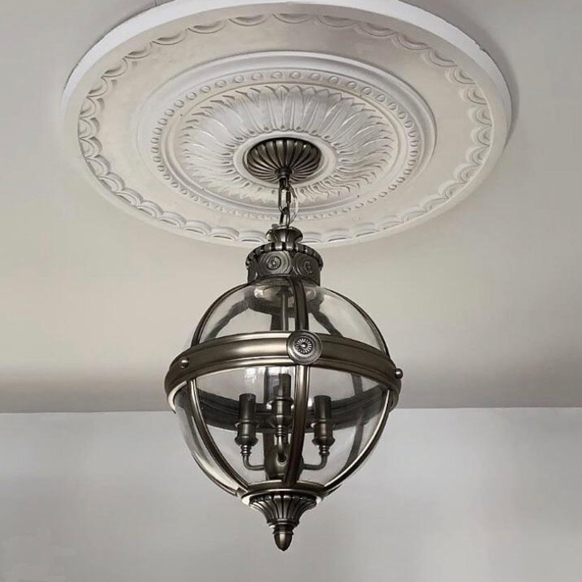 fitted Victorian Sunflower Plaster Ceiling Rose with chandelier - 750mm dia.