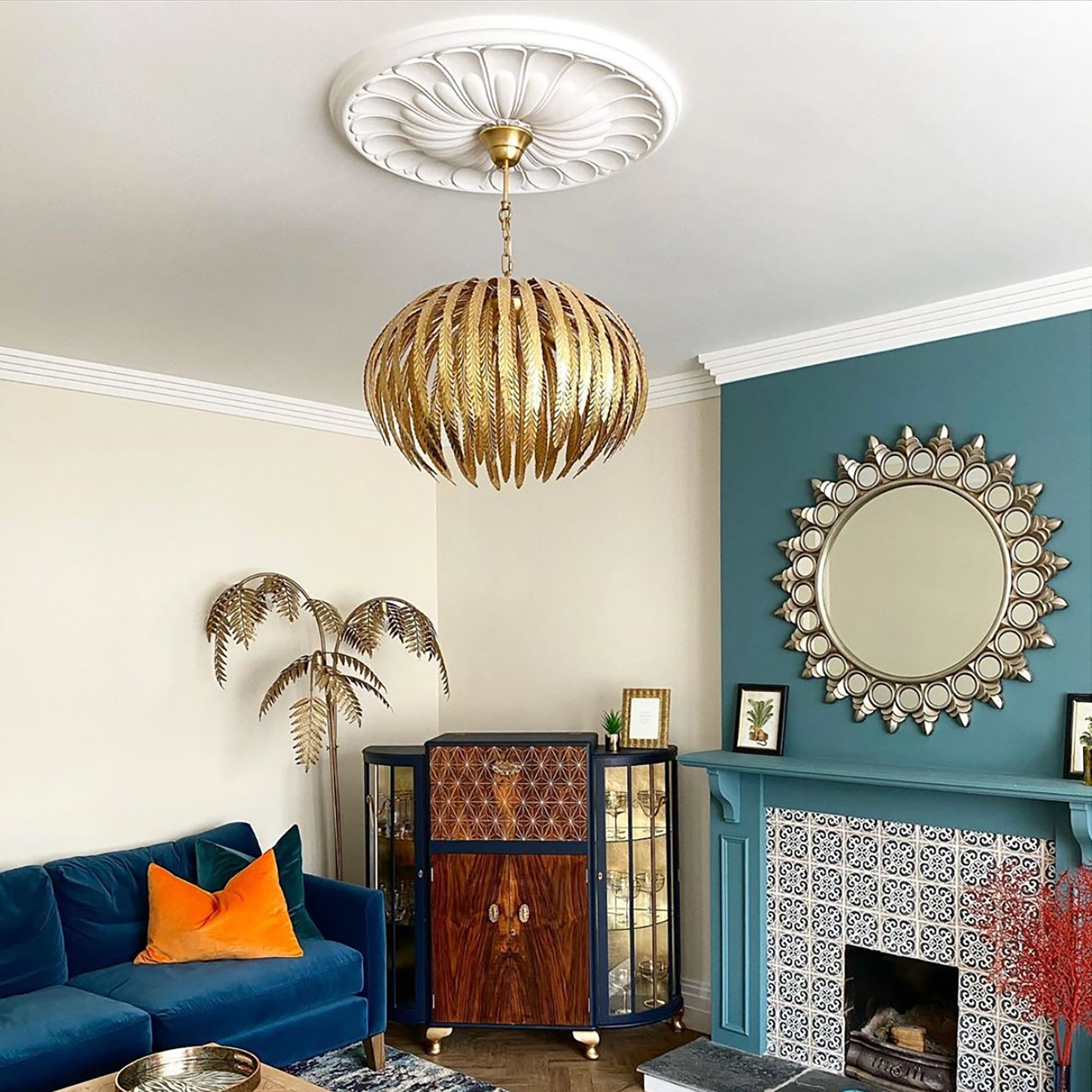 Floral Plaster Ceiling Rose shown in art deco room 680mm dia.