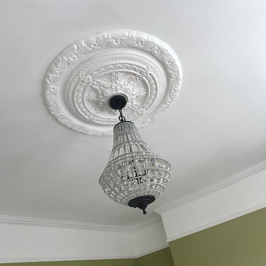 Large Plaster Ring Ceiling Rose with chandelier