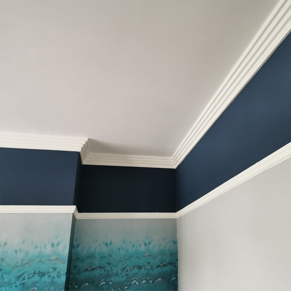 example of Art Deco Four Step plaster cornice in a modern house - 100mm