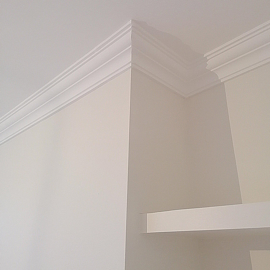section of victorian Plaster Coving in white home - 110mm
