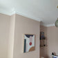 swan neck plaster cornice fitted in pink room - 100mm