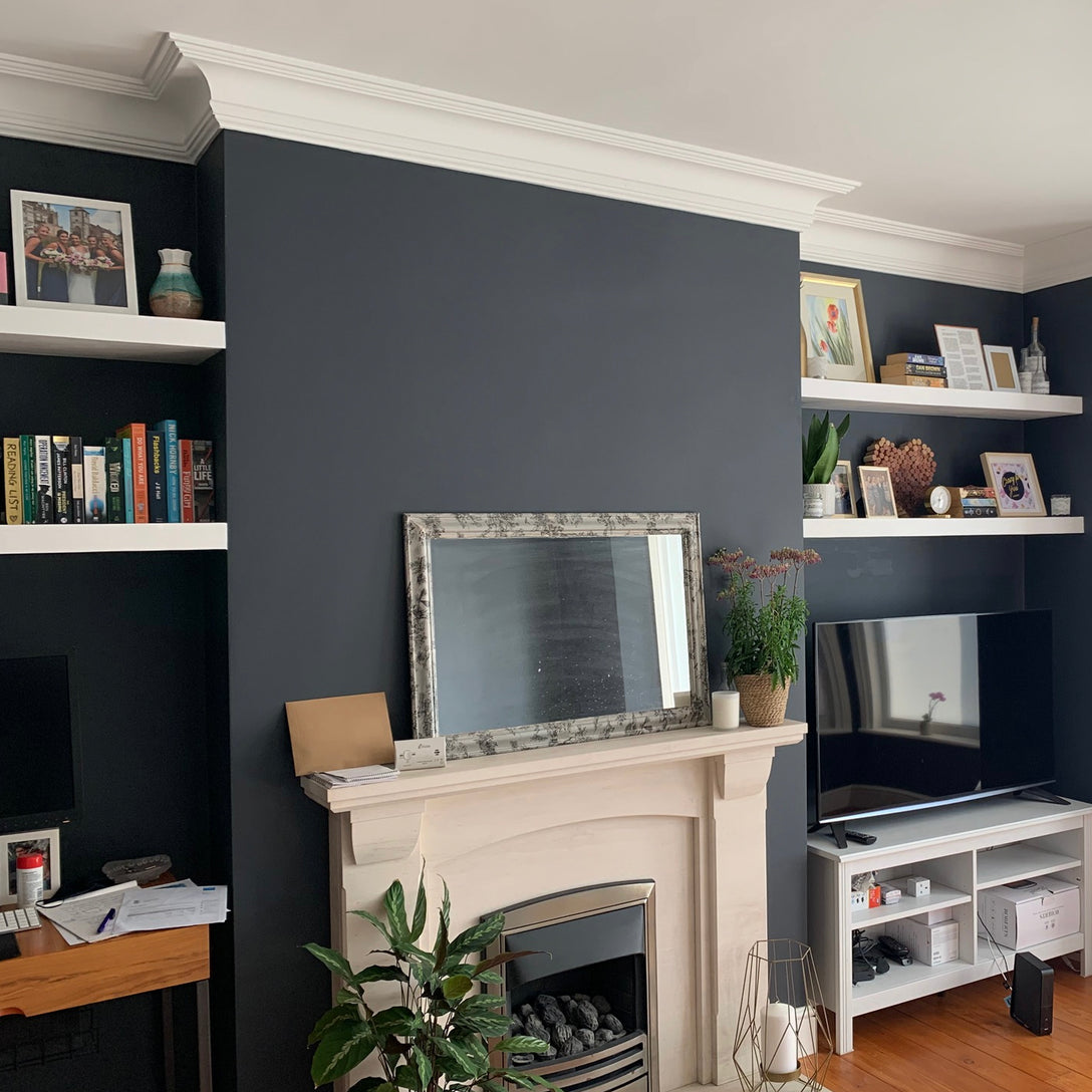 Classic Plaster Cornice 140MM, shown above fireplace