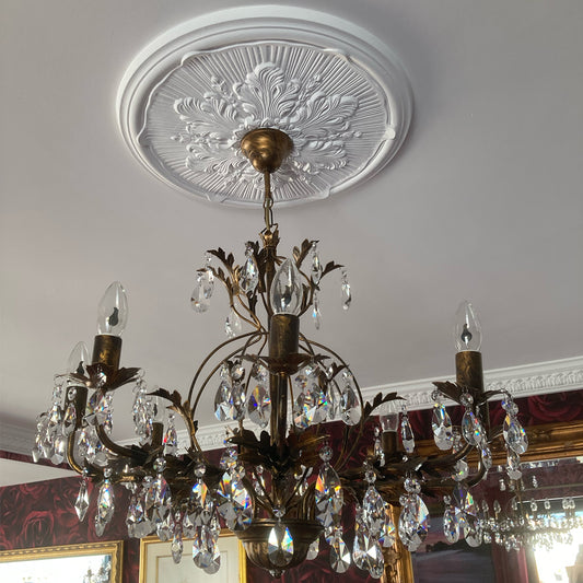 acanthus plaster ceiling rose shown with chandelier