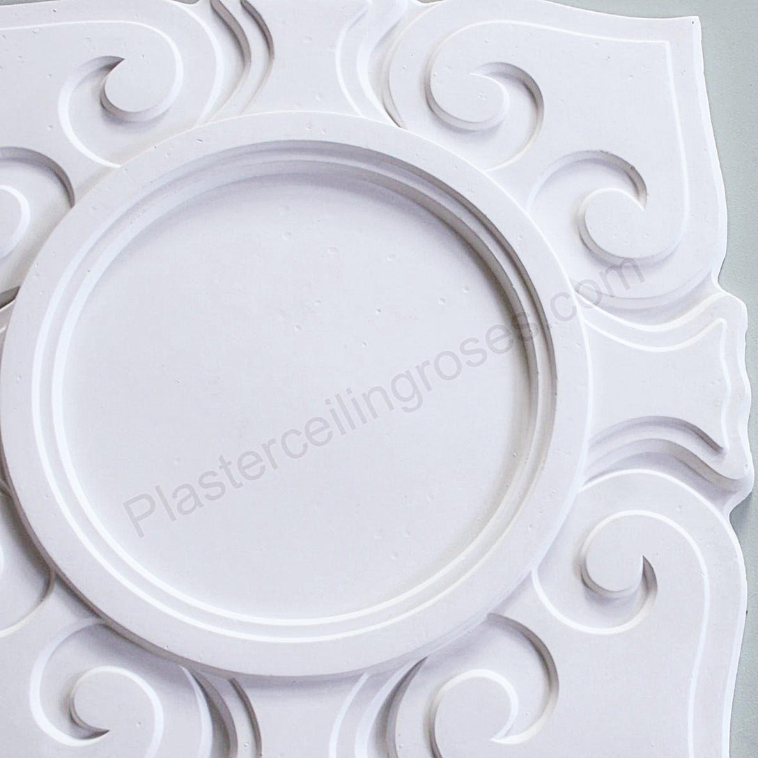 close up photo showing Art Nouveau Square Plaster Ceiling Rose details 560mm dia.