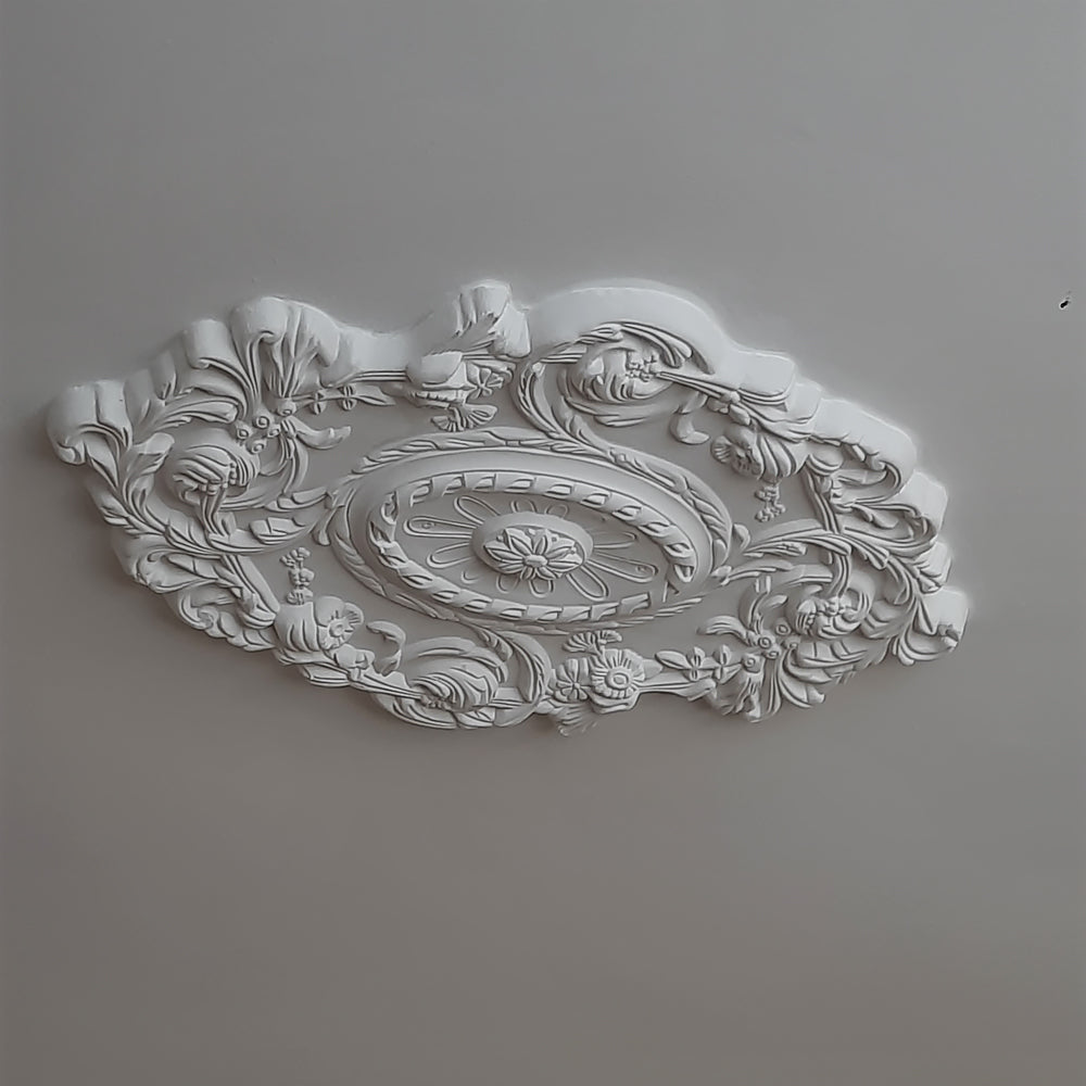 Oval Plaster Ceiling Rose on white ceiling