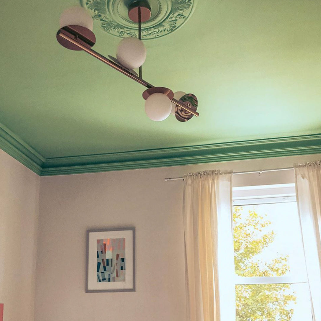 Victorian Plaster Ceiling Rose shown in mint green room 500mm dia.