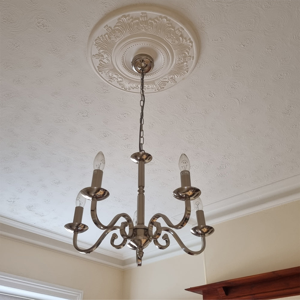 500mm plaster ceiling rose victorian style, shown with simple candle chandelier