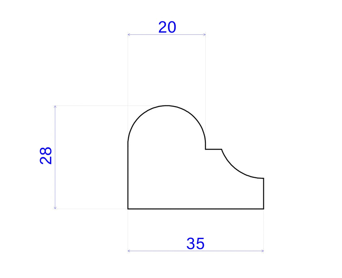 technical image of Victorian dado rail with measurements