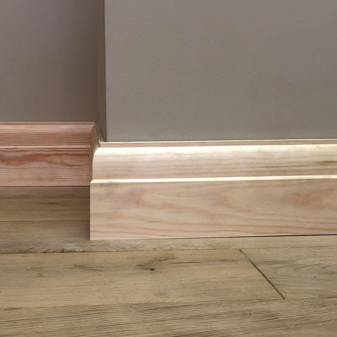 section of fitted 5 inch Timber Skirting Board - 117mm x 21mm 