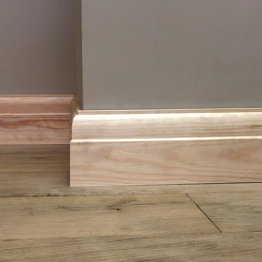 section of fitted 5 inch Timber Skirting Board - 117mm x 21mm