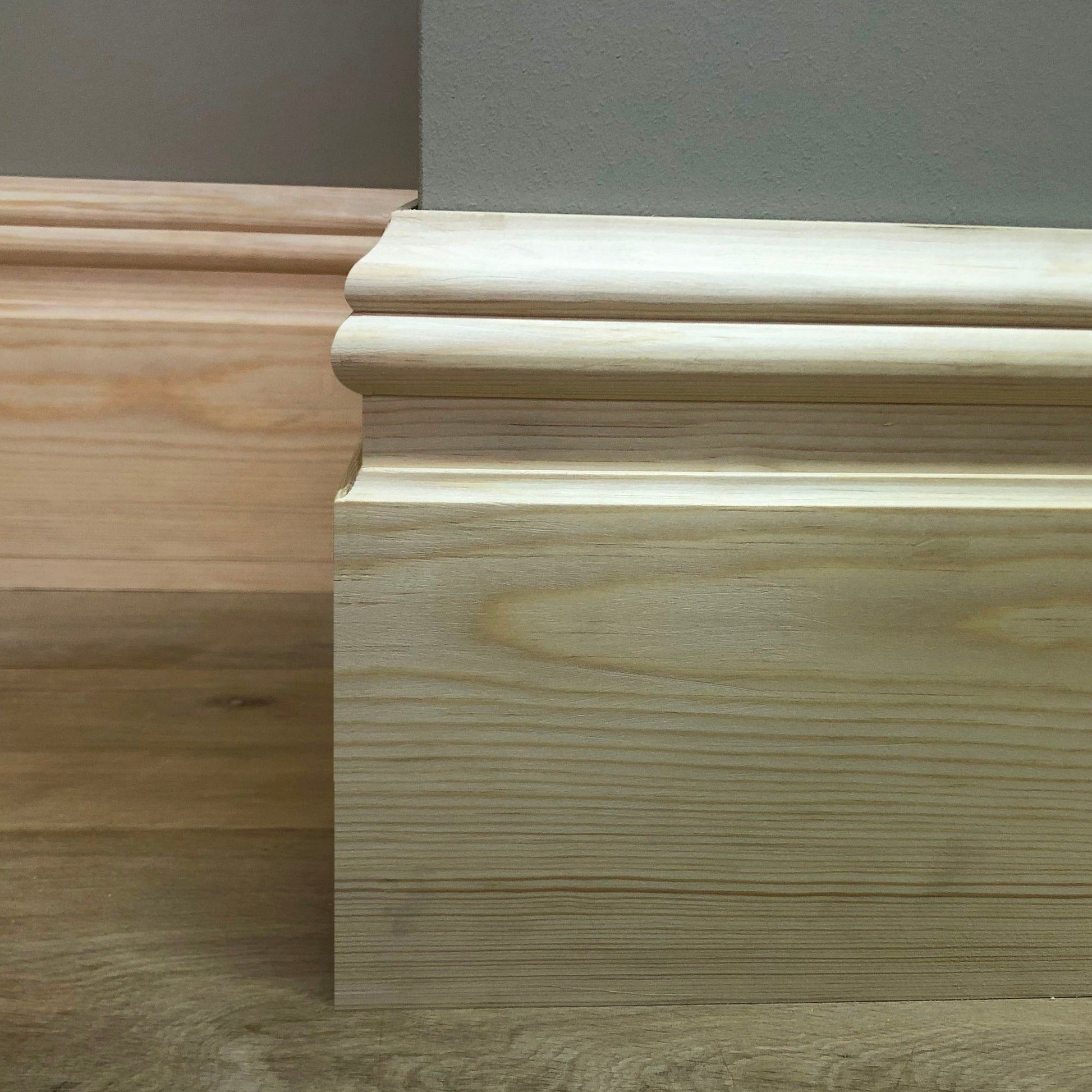 close up photo showing Nine Inch timber Skirting Board details 215mm x 21mm