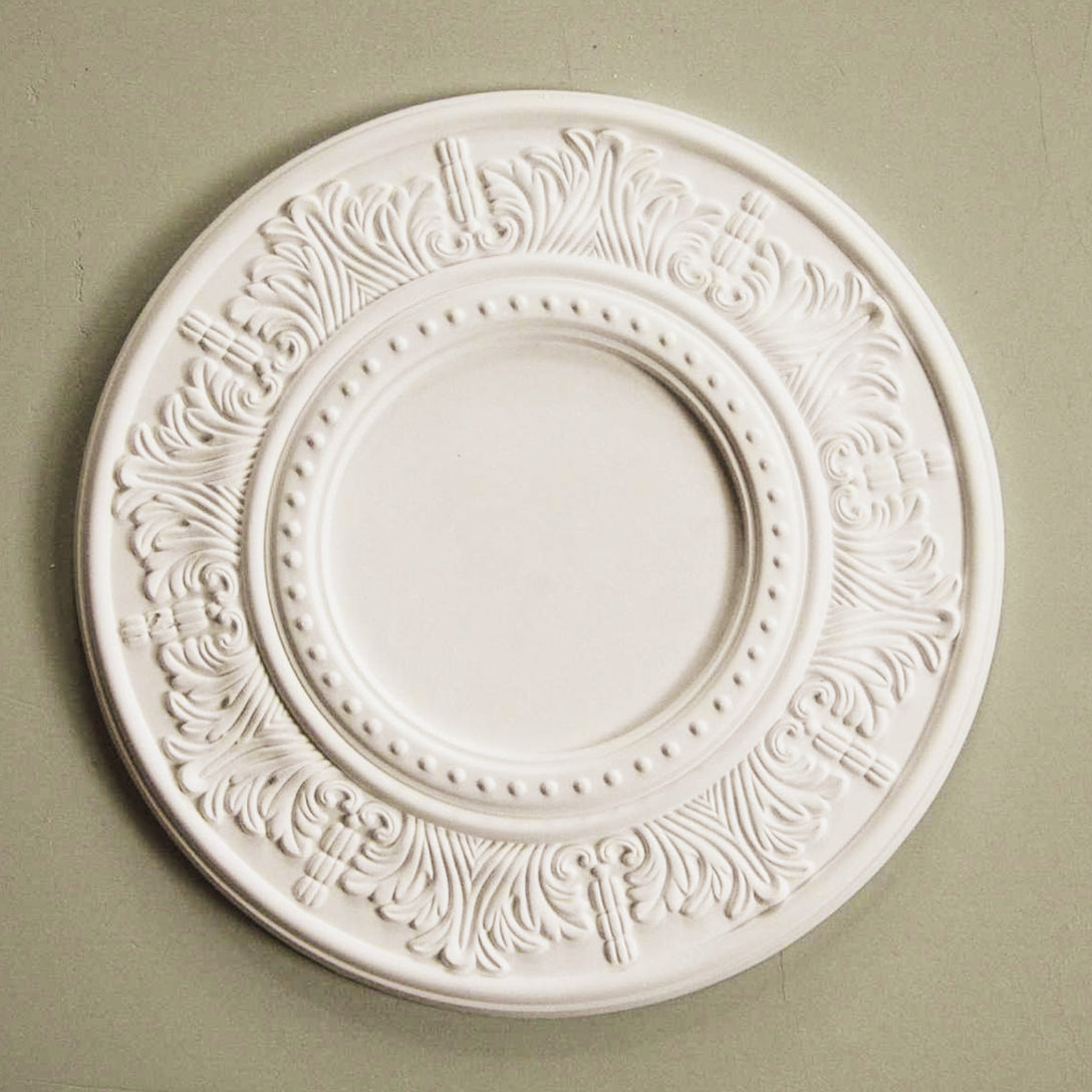 photo showing Small Palmette Plaster Ceiling Rose before instillation 330mm dia.