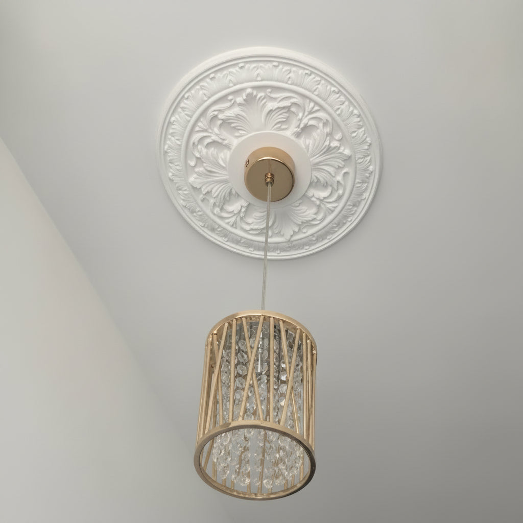 Small Acanthus Rings Plaster Ceiling Rose from beneath