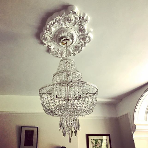 Oval Plaster Ceiling Rose with chandelier