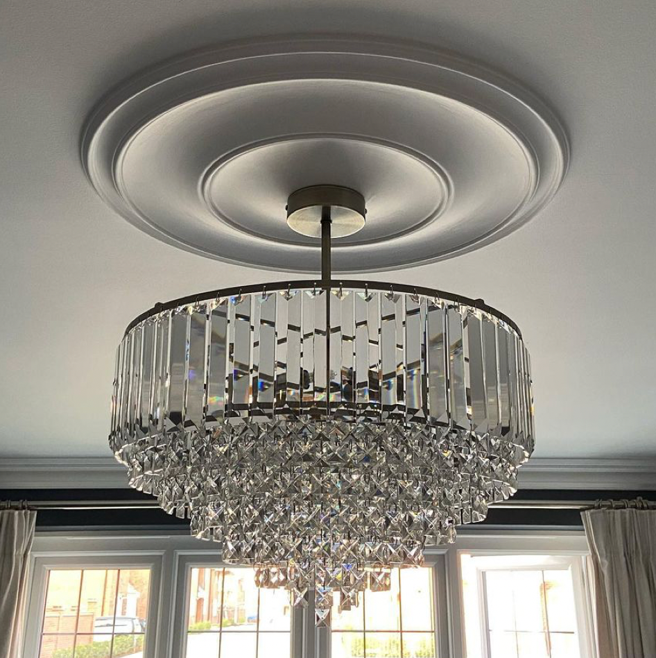 Large Plain Spun Plaster Ceiling Rose in natural lighting