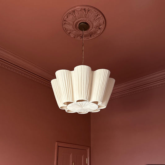 victorian plaster ceiling rose painted in pink