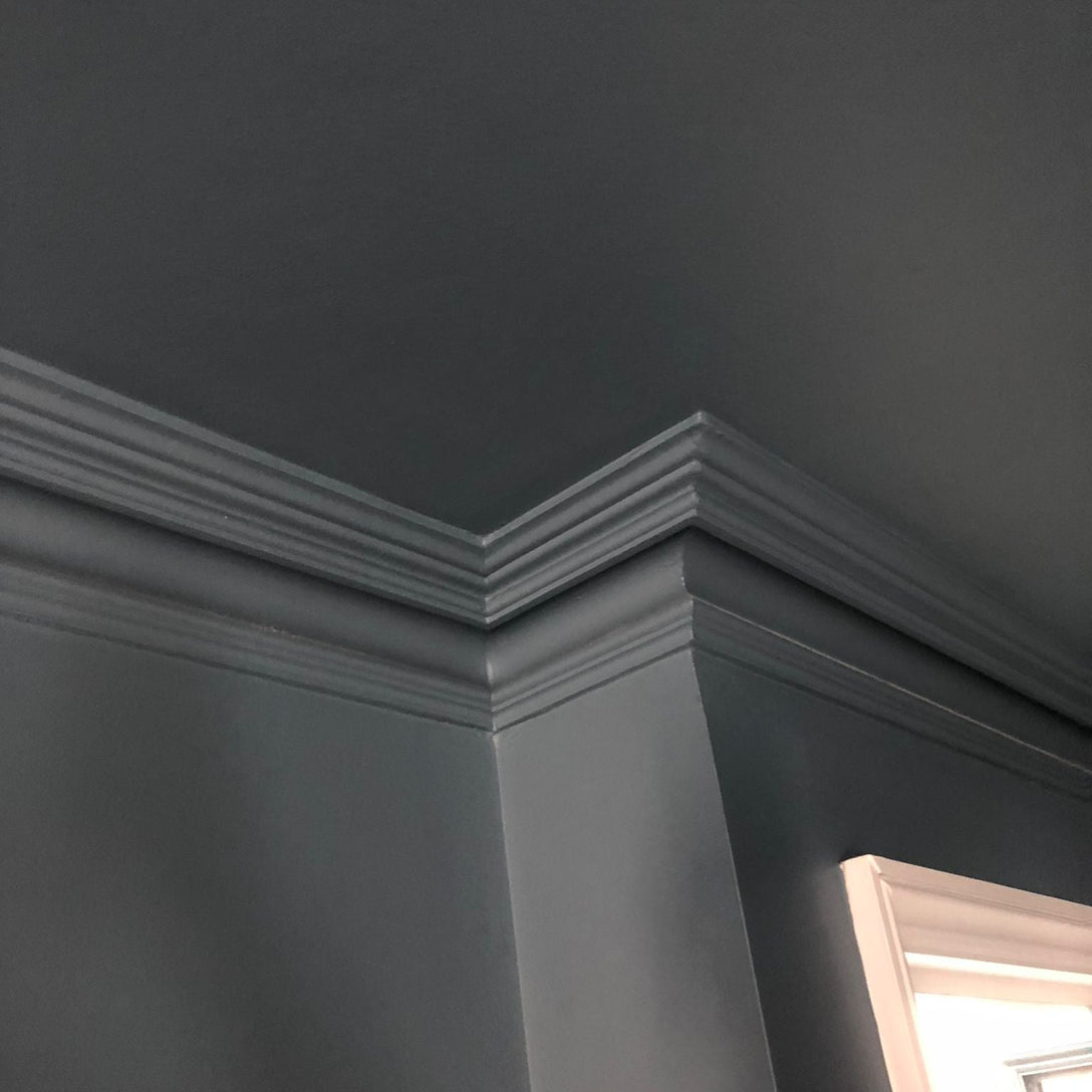 Colour Drenched Plaster Coving in a Moody Interior.
