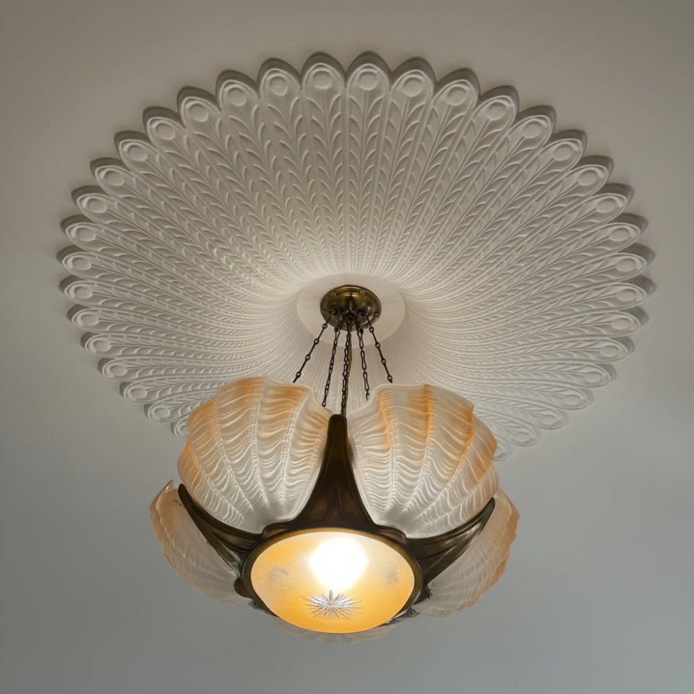 Example of Large Ornate Plaster Ceiling Rose Installed. 