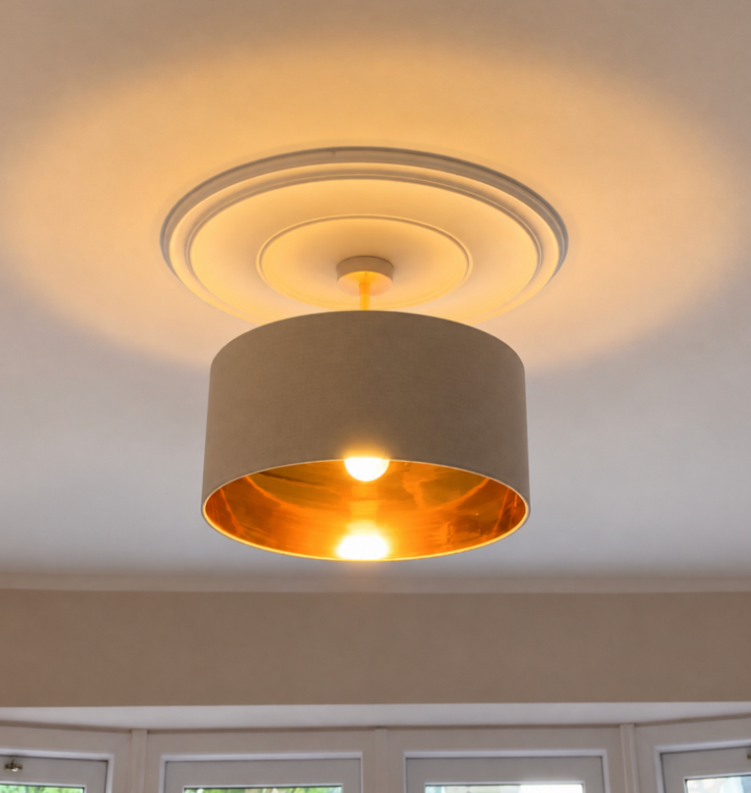 Installed Plain Spun plaster ceiling rose