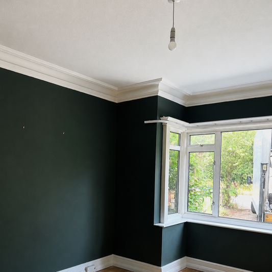 room without plaster ceiling rose