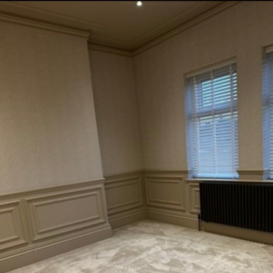 victorian plaster swan neck cornice fitted in living room