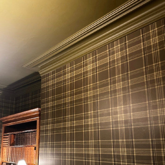 victorian swan neck plaster coving fitted in green living room
