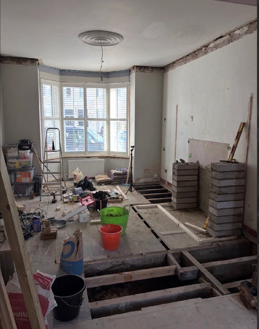 living room during coving instillation project