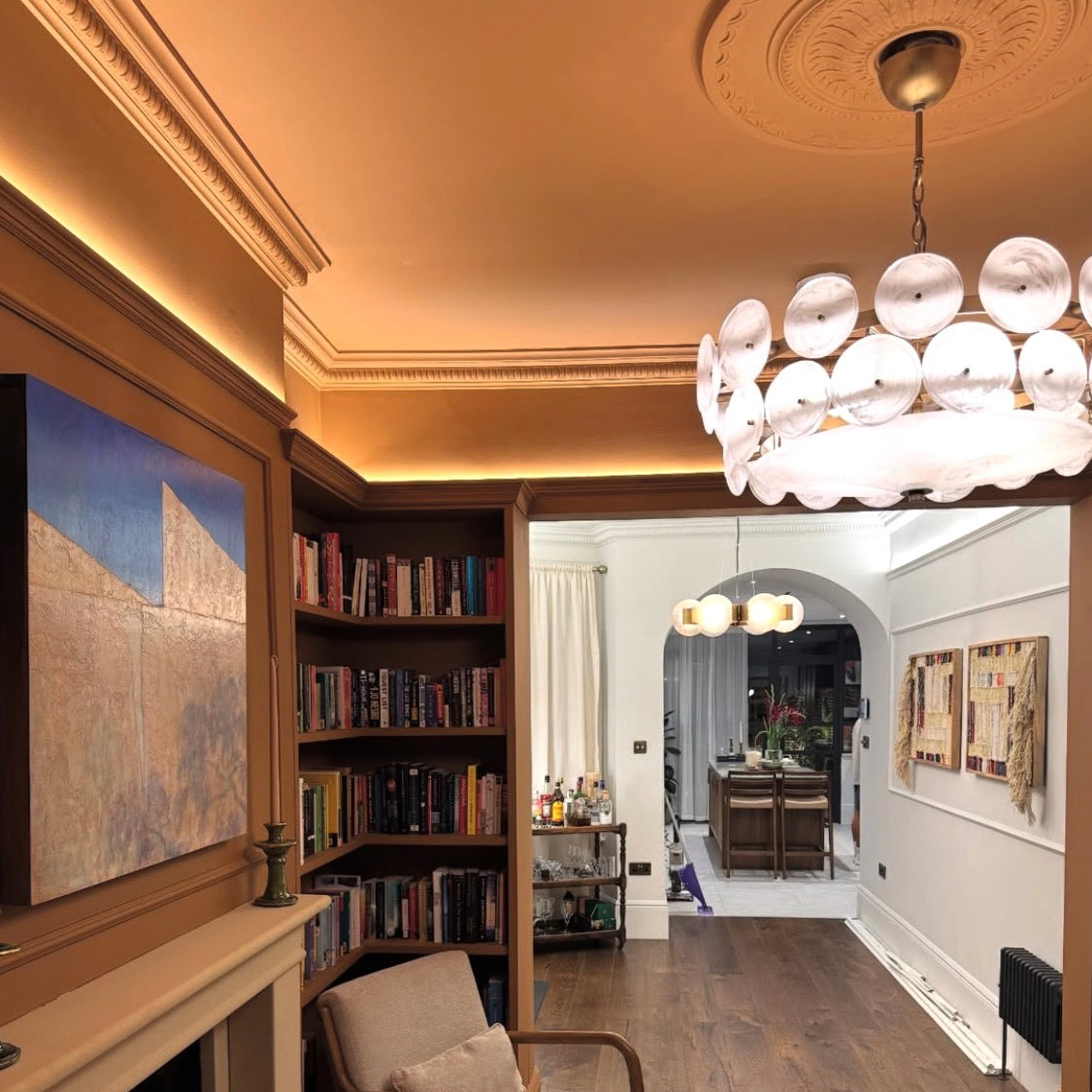 Colour drenched ornate coving with LED lighting

