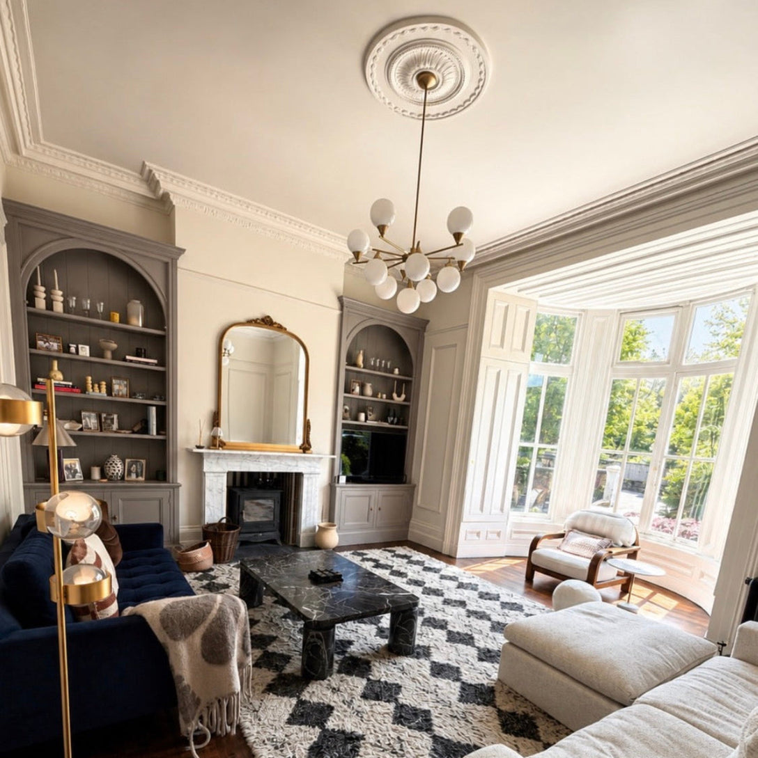 Example of Large Sunflower Victorian Ceiling Rose in Lounge