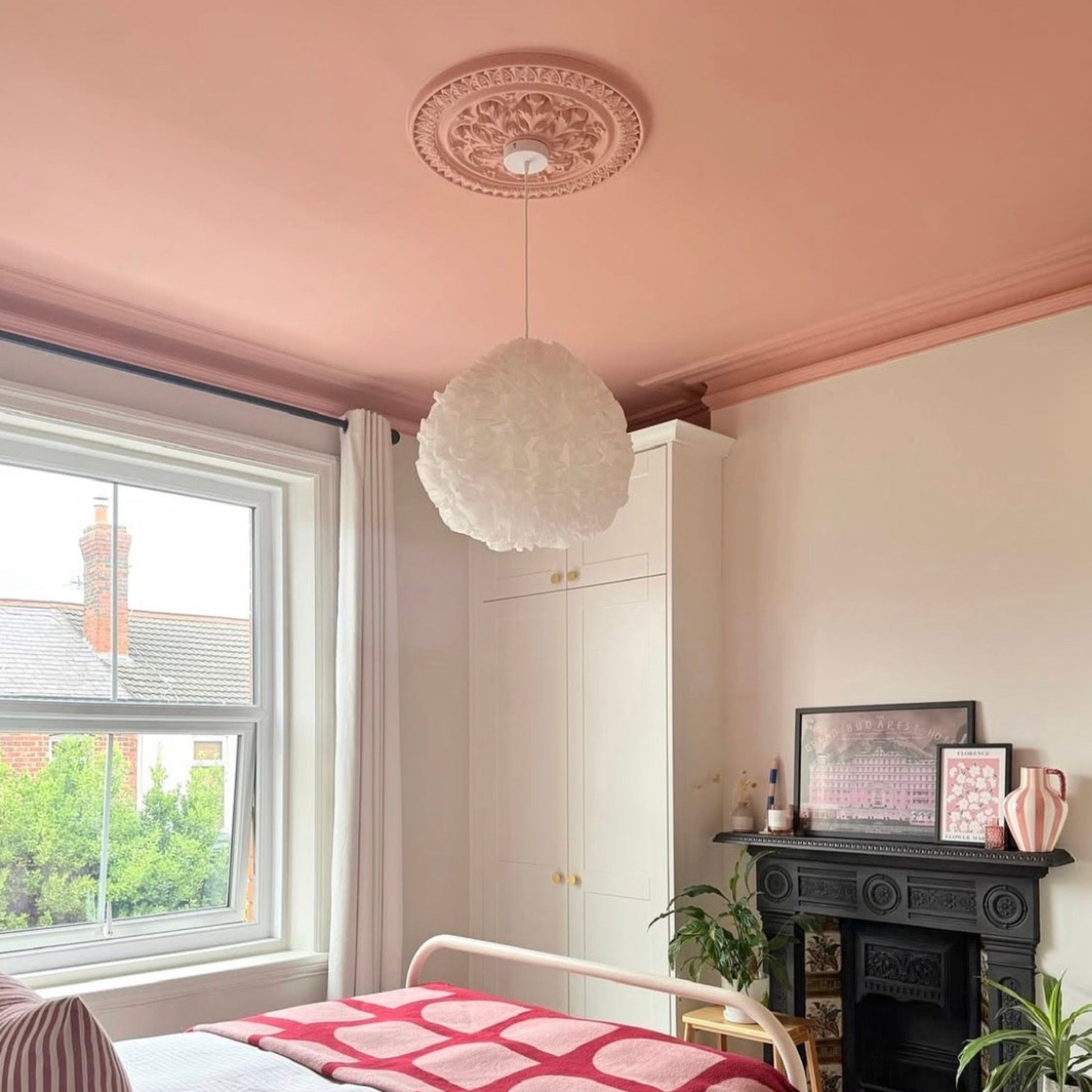 Colour Drenched Victorian Plaster Ceiling Rose in Main Bedroom