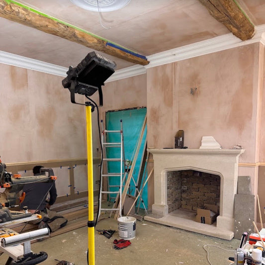 living room during coving and ceiling rose instillation project 