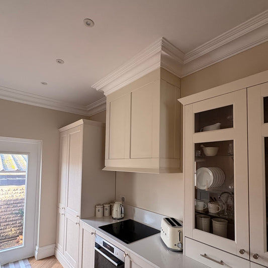 victorian swan neck plaster coving fitted in kitchen